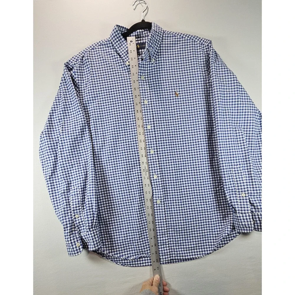 Ralph Lauren Mens Classic Fit Blue Gingham Check Button Down Shirt Flesh Pony XL